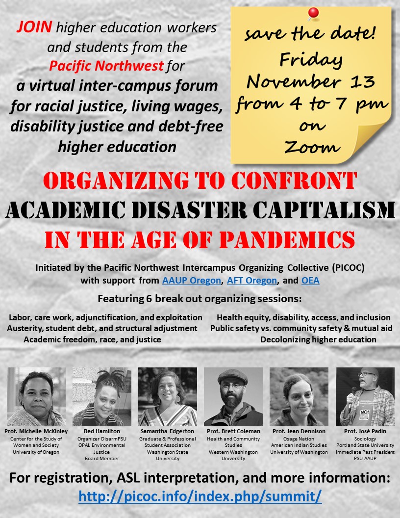 Organizing to Confront Academic Disaster Capitalism in the Age of Pandemics - Save the Date!